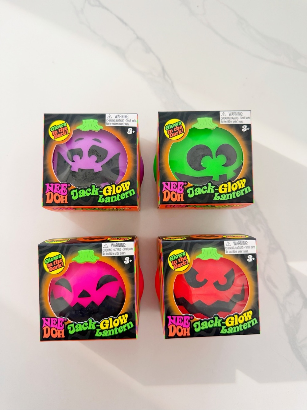 🎃 RARE NeeDoh Jack-Glow Lantern COMPLETE SET of 4 – Halloween Glow in the Dark